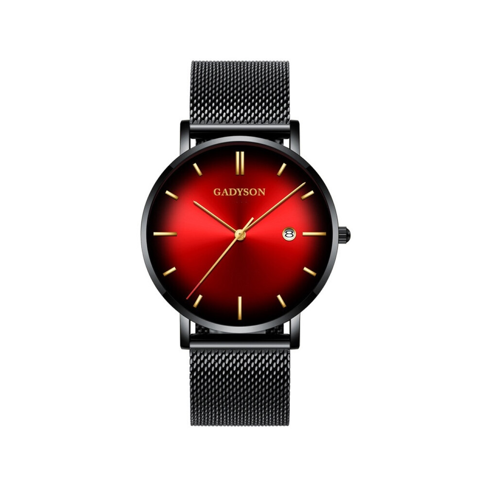 Montre à quartz en cristal pour femme (noir et rouge), bracelet en acier inoxydable, montre-bracelet