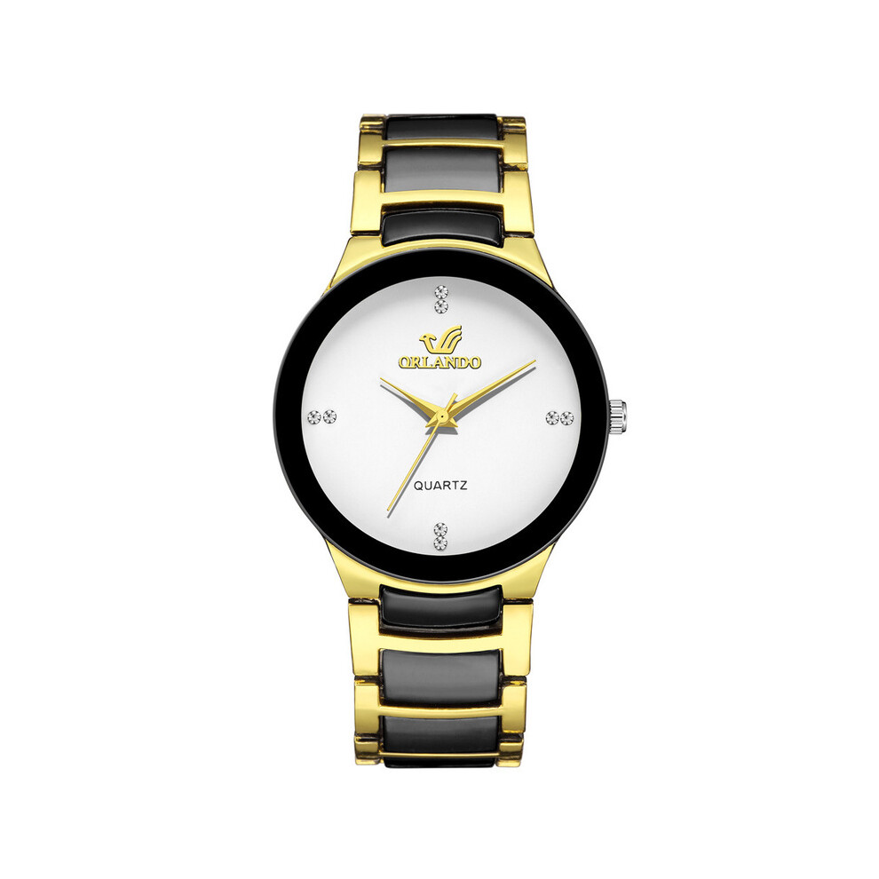 (Blanc Grand) Nouveautés Couple Montre Simple Strass Femmes Montres Hommes Montre Fille Garçon Cadeau
