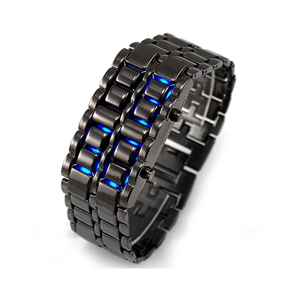 (Bracelet bleu noir) Nouveau bracelet punk cool pour hommes et femmes unisexe en acier inoxydable LED