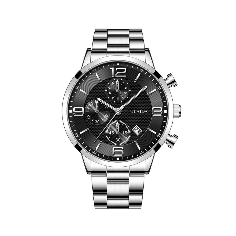 (B)Sport Montre-bracelet analogique à quartz pour homme avec boîtier en acier inoxydable et bracelet