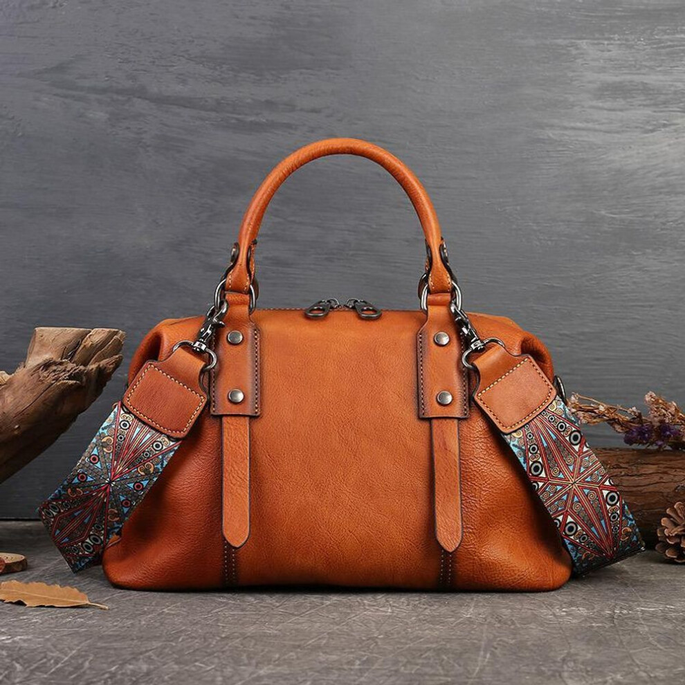 (brown) Johnature Large Capacity Genuine Leather Casual Tote Vintage Women Bag Soft Real Cowhide Business Handbag Shoulder Bags