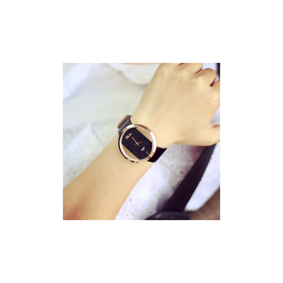 (noir) Montre femme luxe cuir squelette bracelet montre femme robe montre décontractée quartz montre