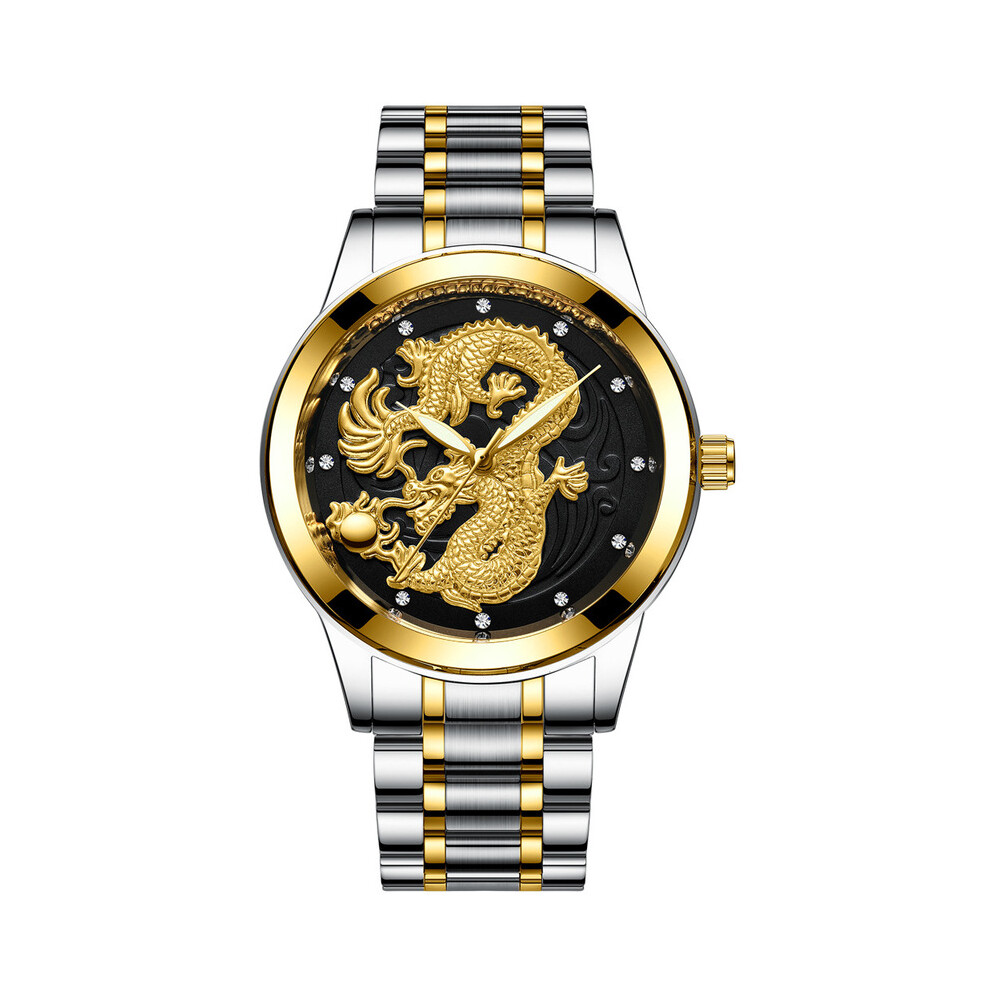 Montre-bracelet à quartz de luxe en acier inoxydable pour homme (argent - noir) - Doré