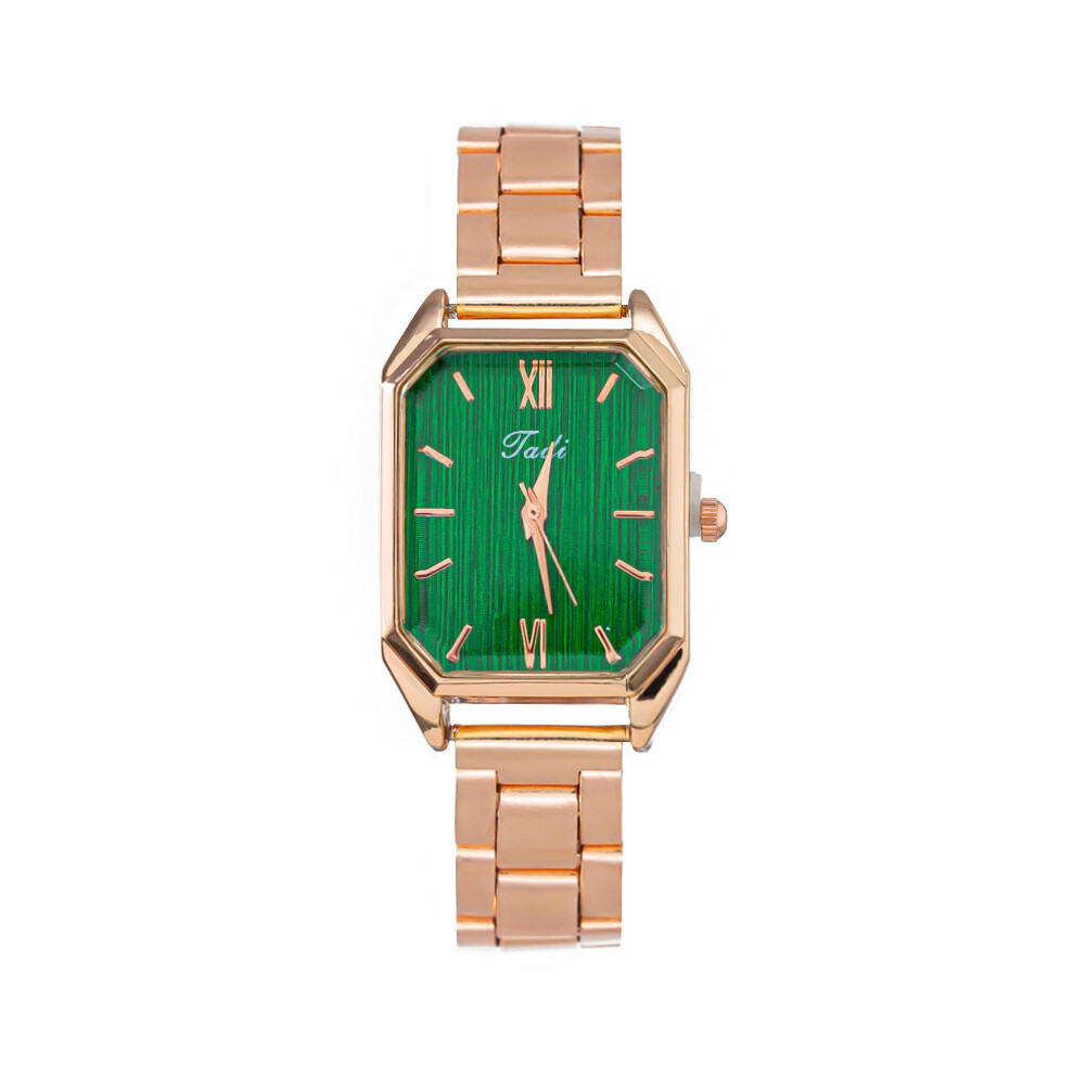 Montre à quartz rectangulaire en acier inoxydable pour femme, simple et décontractée, verte
