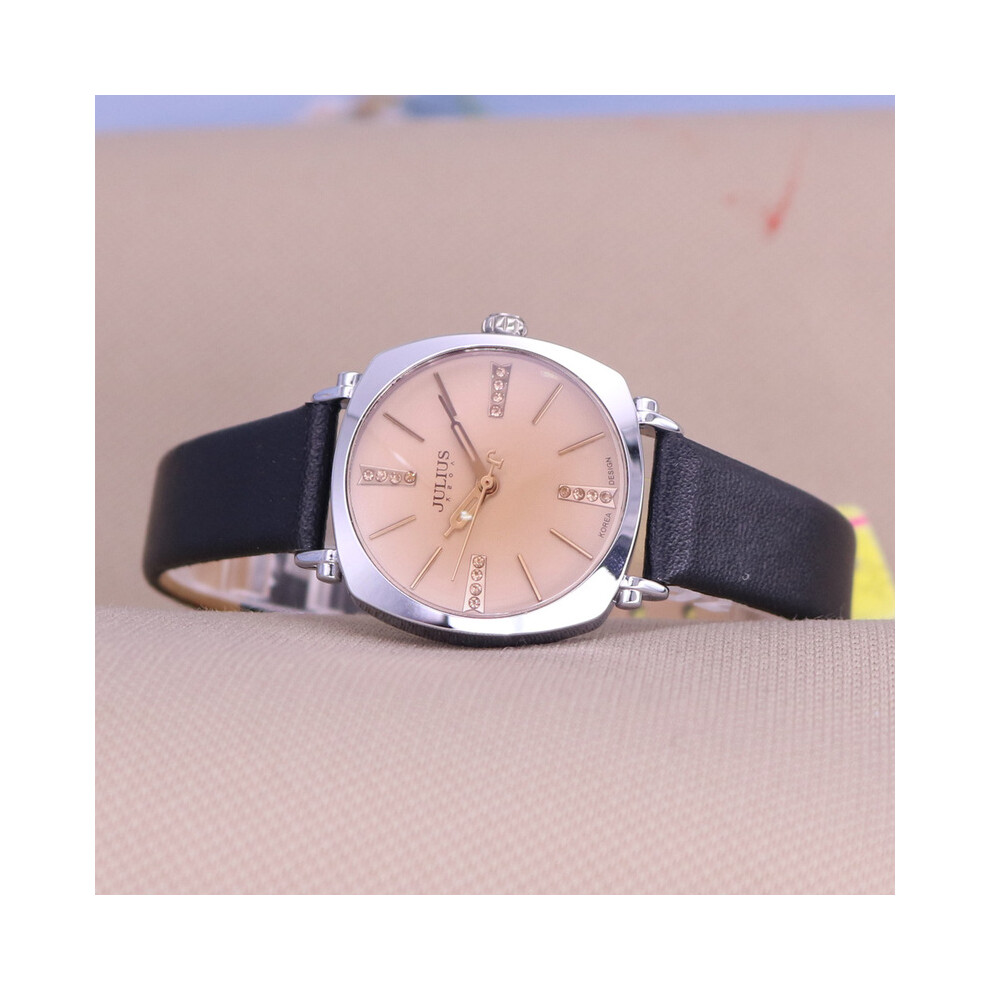 Montre-bracelet Top Julius pour homme et femme (28 mm, argent), bracelet simple en cuir véritable, grandes