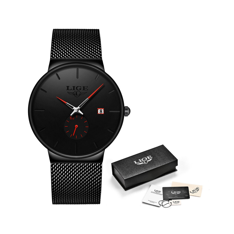 (Noir rouge) LIGE Quartz Horloge Sport Hommes Montre Top Marque De Luxe Célèbre Robe Montres Mâle Unisexe
