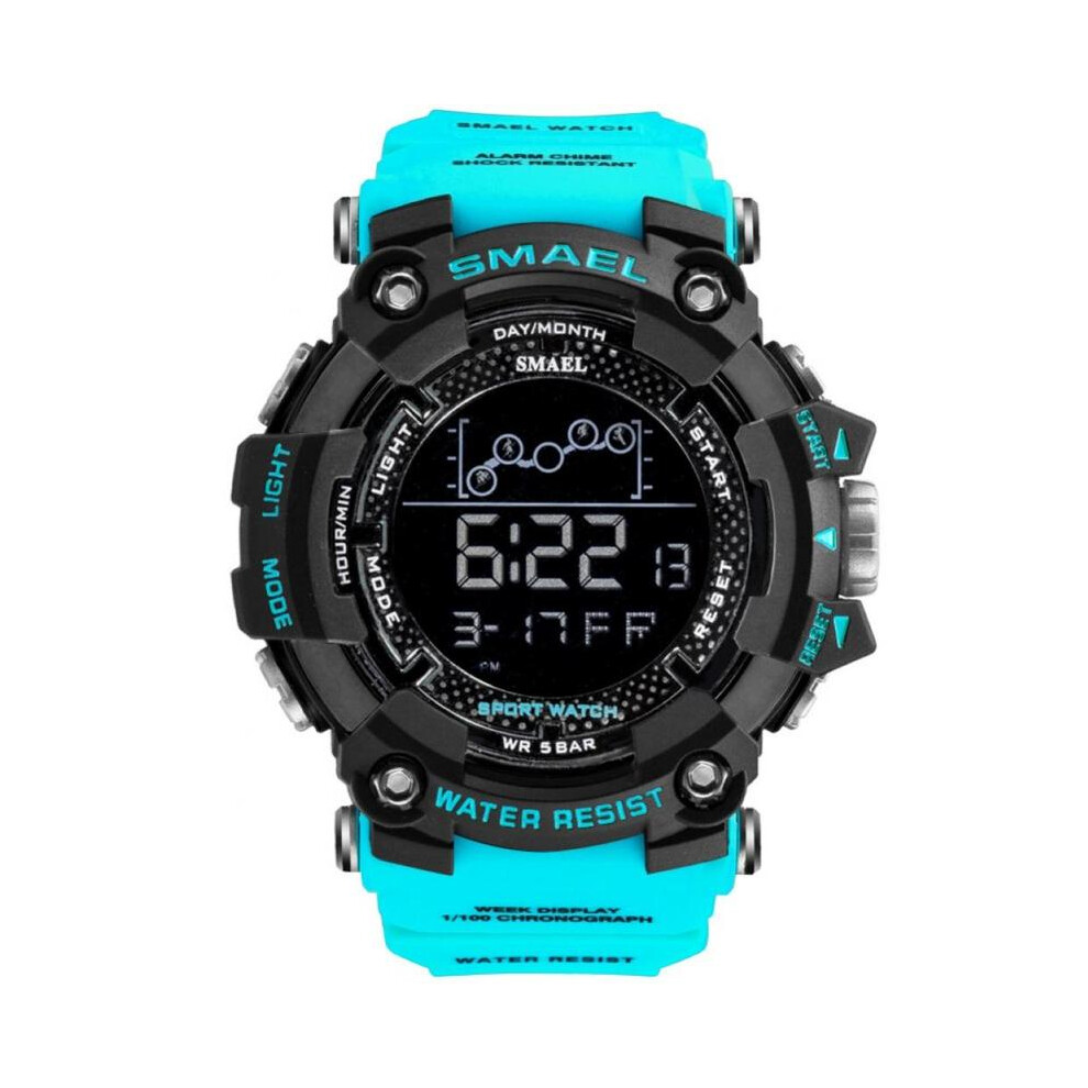 (Bleu saphir) SMAEL Montre-bracelet électronique pour homme, étanche, lumineuse, à cadran rond, pour