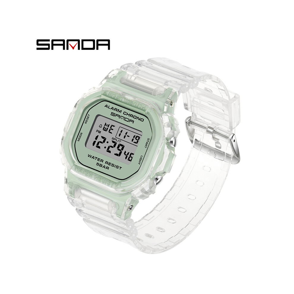 (vert) SANDA2021 Montre de sport pour femme avec bracelet transparent et LED, horloge numérique, montre
