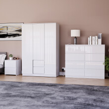 (White) Glinton 3pc Bedroom Furniture Set High Gloss (10)