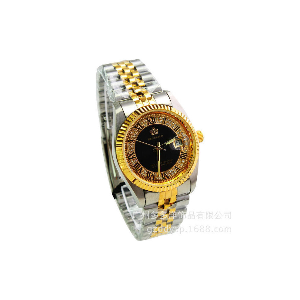 (Noir pour femme) 2016 Montre-bracelet de luxe de marque HK REGINALD Montre à quartz bleu doré Robe