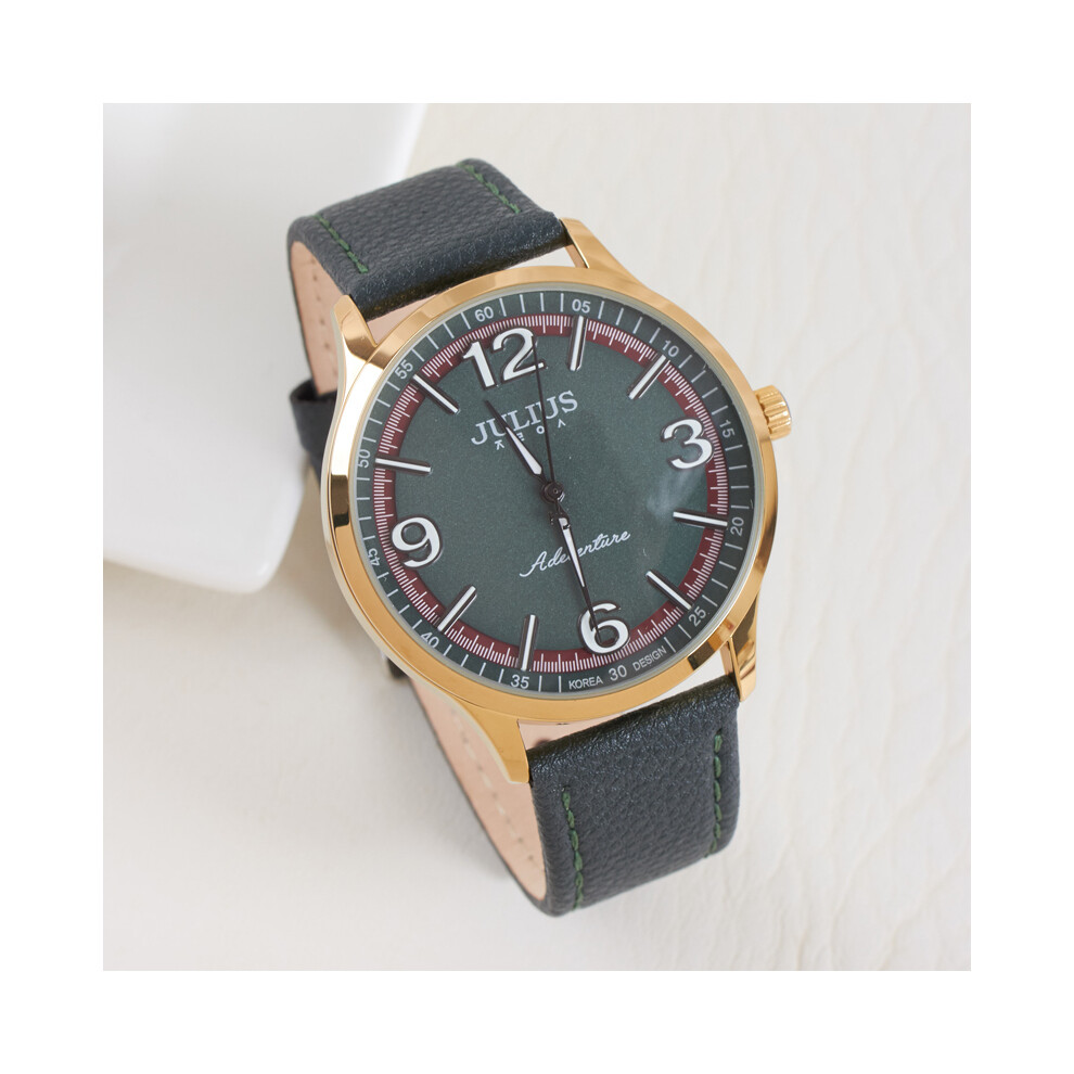 (Grande montre verte) Montre Julius pour femme et homme, à quartz japonais, bracelet fin en cuir véritable,