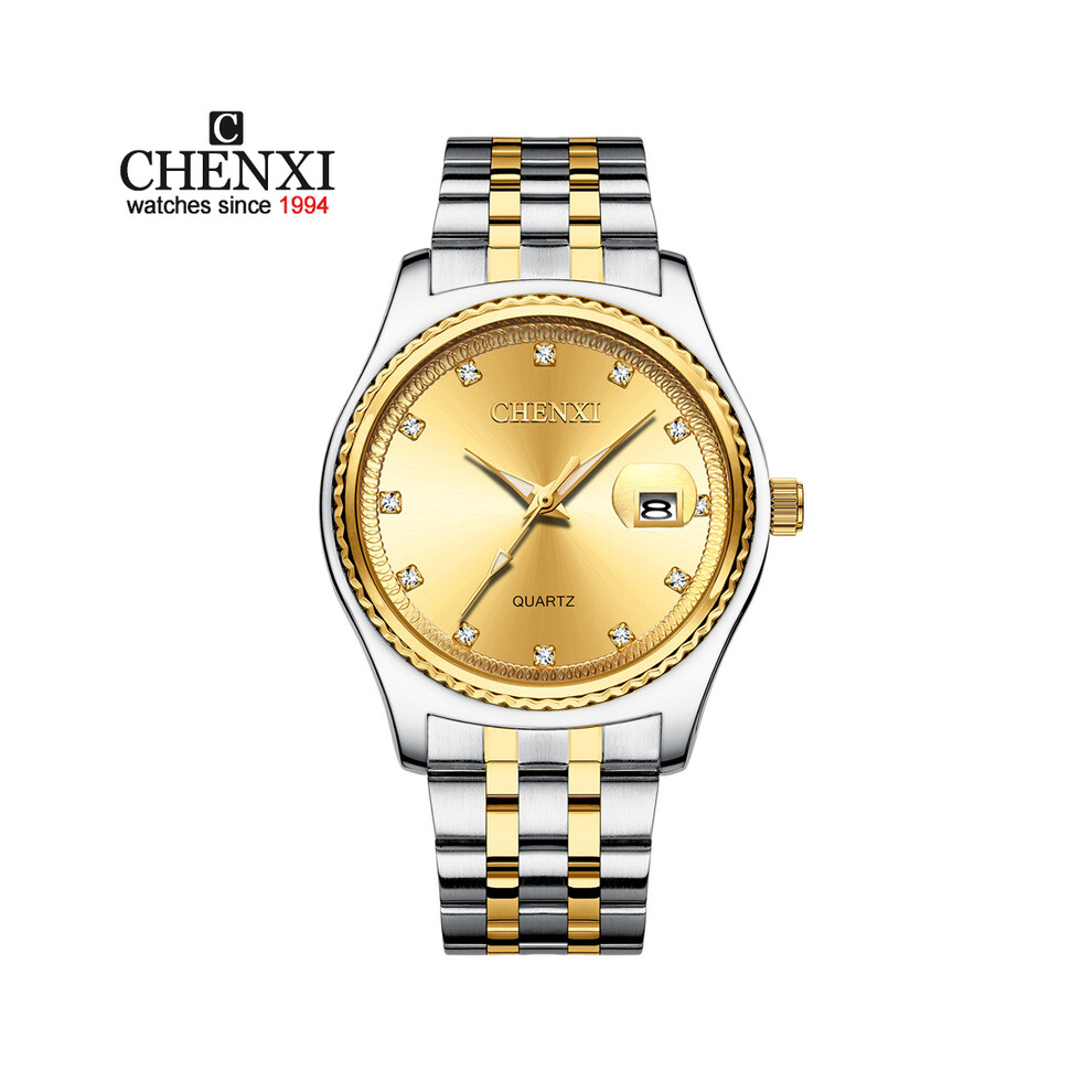 (Hommes Argent Doré) CHENXI Hommes Femmes Montres Strass Cadran Top Marque Luxe Couples Quartz Montre