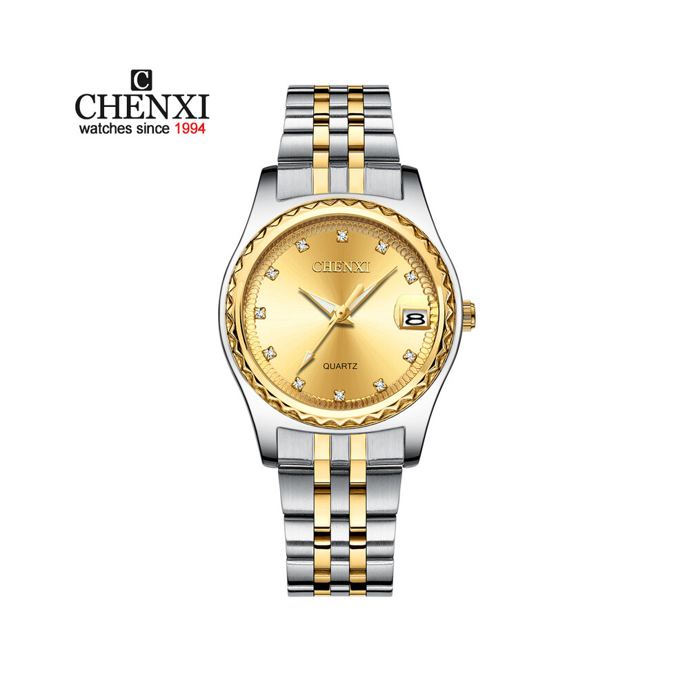 (Femmes Argent Doré) CHENXI Hommes Femmes Montres Strass Cadran Top Marque Luxe Couples Quartz Montre