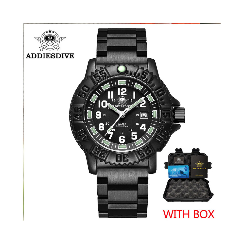 (Bracelet en acier avec boîte) ADDIES Top Montre militaire pour homme Tube lumineux Montre en nylon