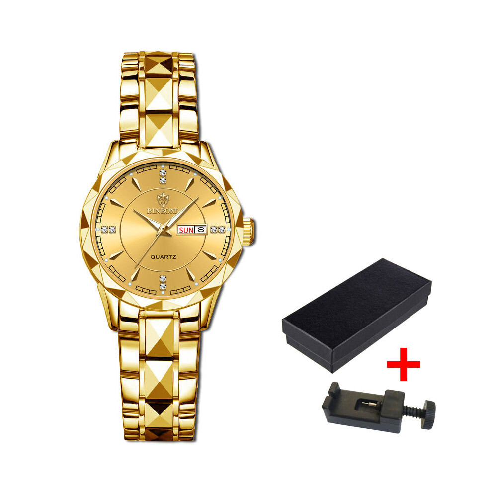 (Femme - or) Montre de luxe 2023 pour homme, bracelet en acier, grand cadran, étanche, calendrier, quartz,