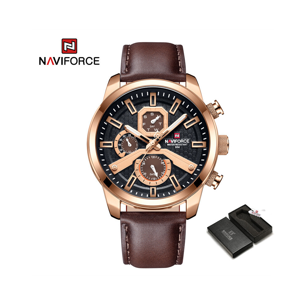 (RGBDBN-BOX) Montres homme 2022 NAVIFORCE bracelet cuir calendrier montre à quartz militaire étanche