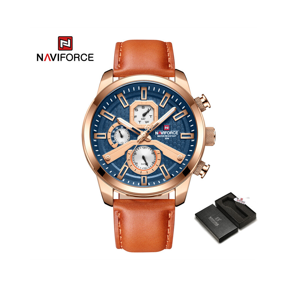 (RGBEO-BOX) Montres homme NAVIFORCE 2022, bracelet en cuir, calendrier, montre à quartz, style militaire,