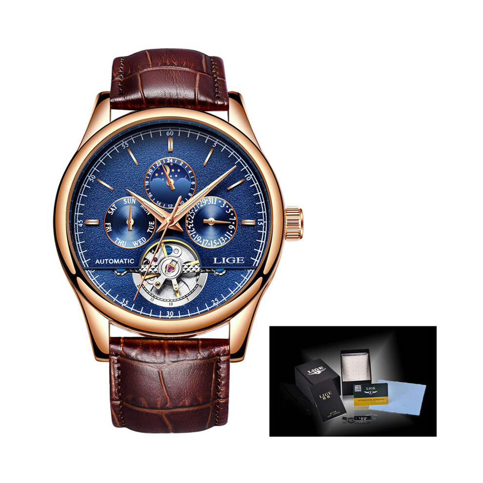 (Or bleu) Relogio Masculin LIGE Nouvelles montres pour hommes Top marque de luxe montre mécanique automatique