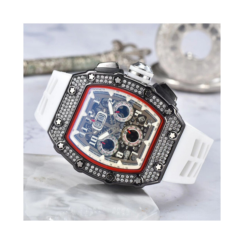 (12)Montre pour homme multifonction à 6 broches avec bordure sertie de diamants Montre de luxe pour