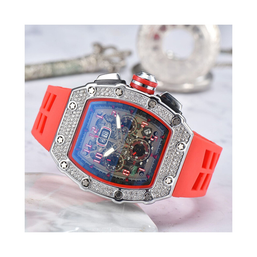 (21)Montre pour homme multifonction à 6 broches avec bordure sertie de diamants Montre de luxe pour