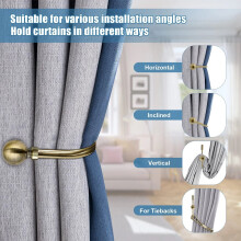 (Antique Brass) Curtain Hold Backs Pair Metal Curtains Plain Ball Holdbacks