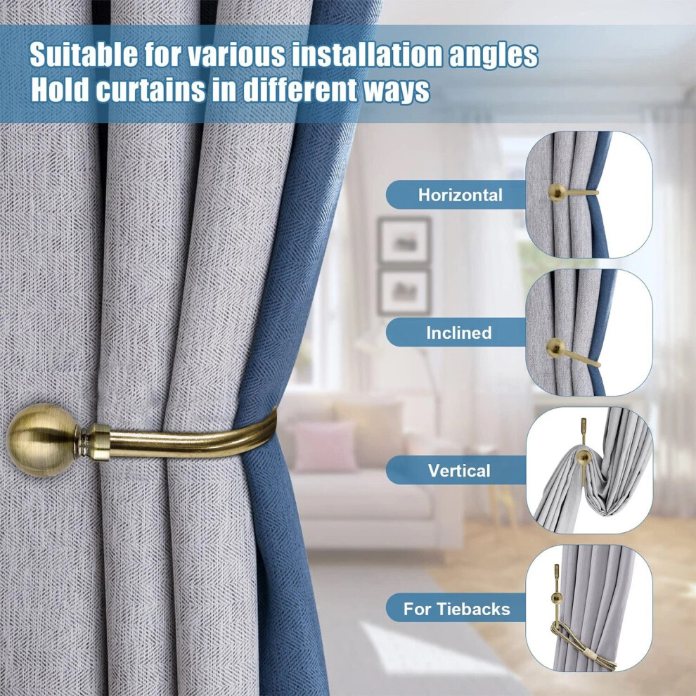 Oxford Homeware (Antique Brass) Curtain Hold Backs Pair Metal Curtains Plain Ball Holdbacks