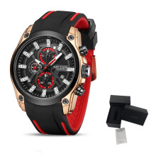 (Roséschwarz) MEGIR Original Blaue Sportuhren für Herren Top Luxus Chronograph Armbanduhr Militär Quarz