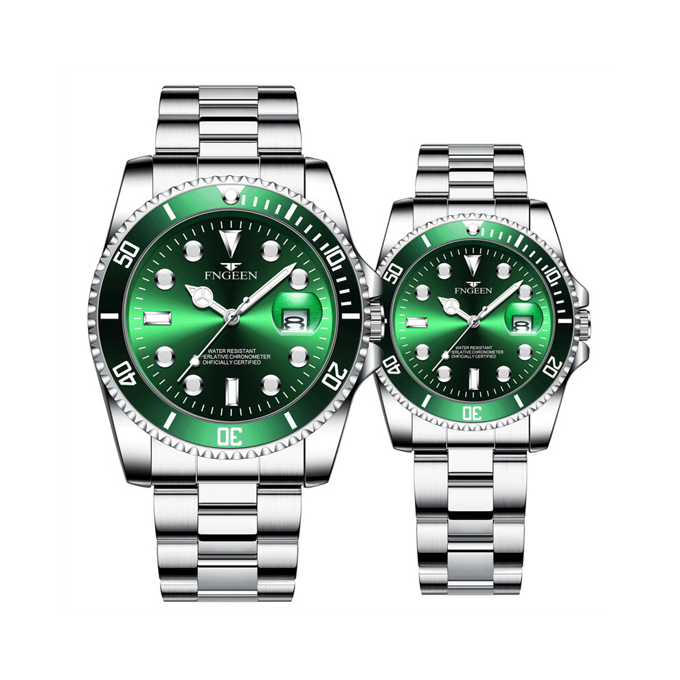 (Vert argenté) Montre à quartz FNGEEN pour couple, pour hommes et femmes, en acier inoxydable, étanche,