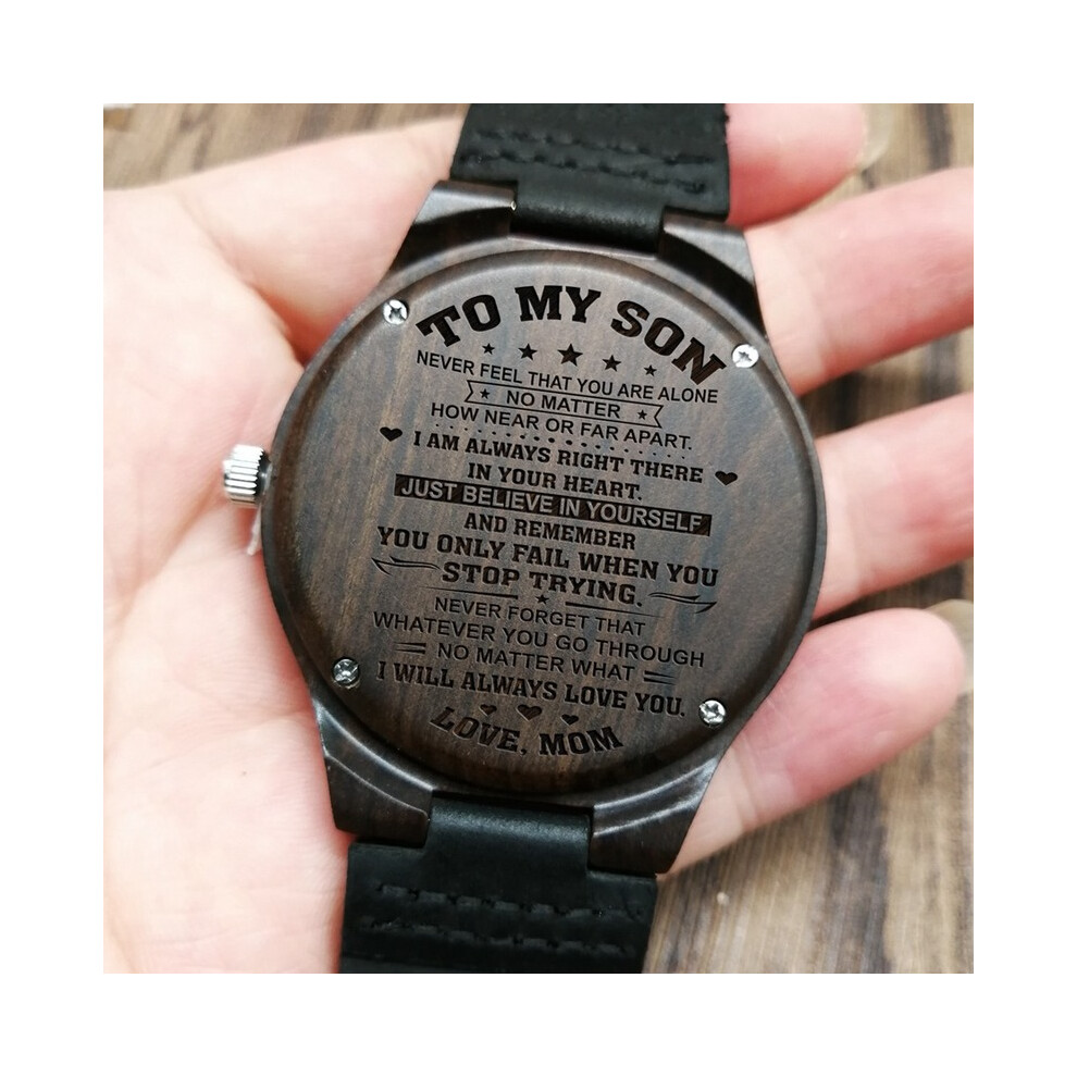 (W1817)W1800-2 À mon fils-Je t'aime pour toujours Montre en bois gravée Montre-bracelet de luxe pour