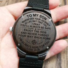 (W1822)W1800-2 To My Son-I Love You Forever gegraveerd houten horloge Luxe polshorloge voor heren, op