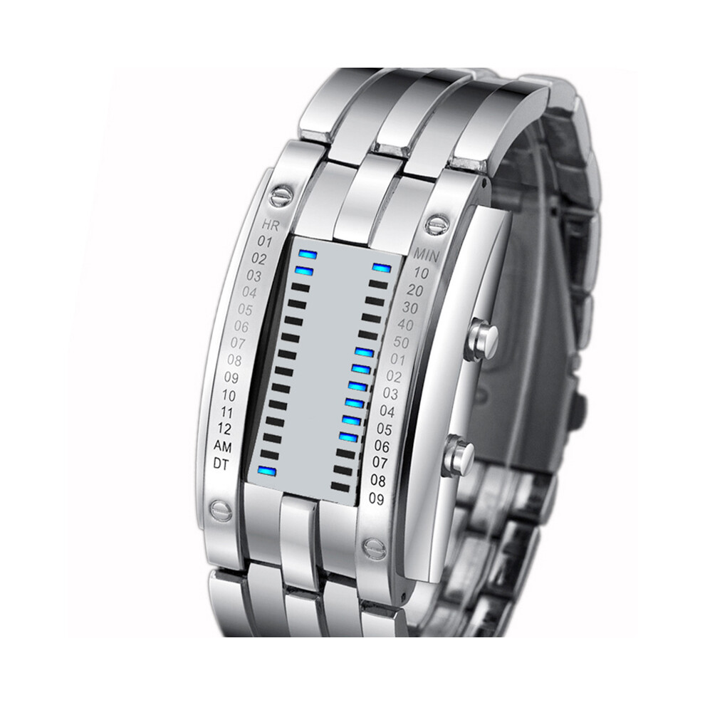 (Argent Grand) SKMEI Mode Creative Sport Montre Hommes Bracelet En Acier Inoxydable Affichage LED Montres