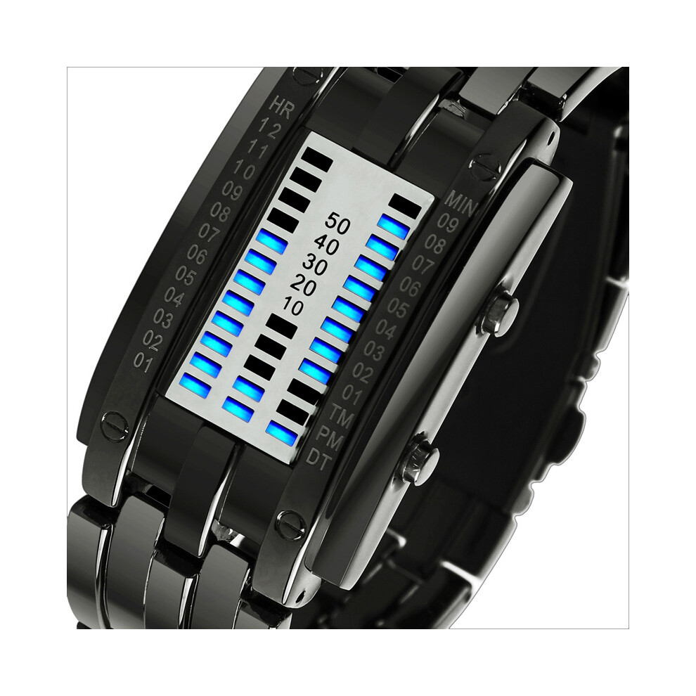 (Noir Petit) SKMEI Mode Creative Sport Montre Hommes Bracelet En Acier Inoxydable Affichage LED Montres