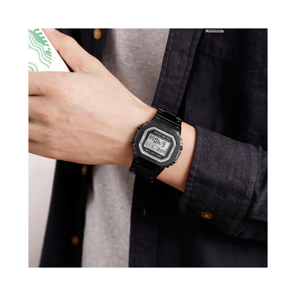 (Hommes noirs) SKMEI Rétro Petite Montre Numérique Dorée Ceinture En Acier Homme Femme Couple Étanche