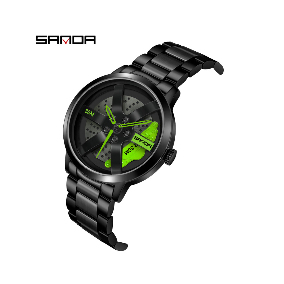 (noir vert)Regarder SANDA Montre Homme Jante Moyeu Montre Roue Montre-Bracelet Horloge Sport Voiture