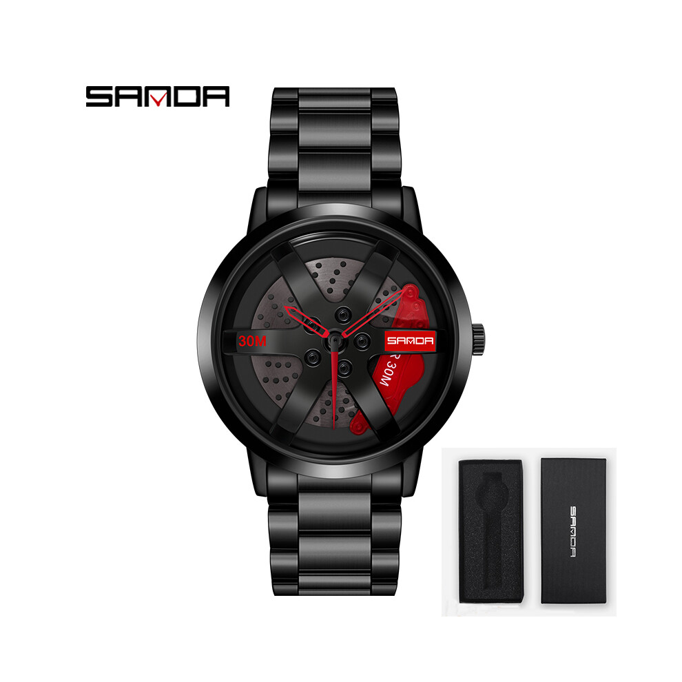 (noir rouge avec boîte)Regarder SANDA Montre Homme Jante Moyeu Montre Roue Montre-Bracelet Horloge Sport