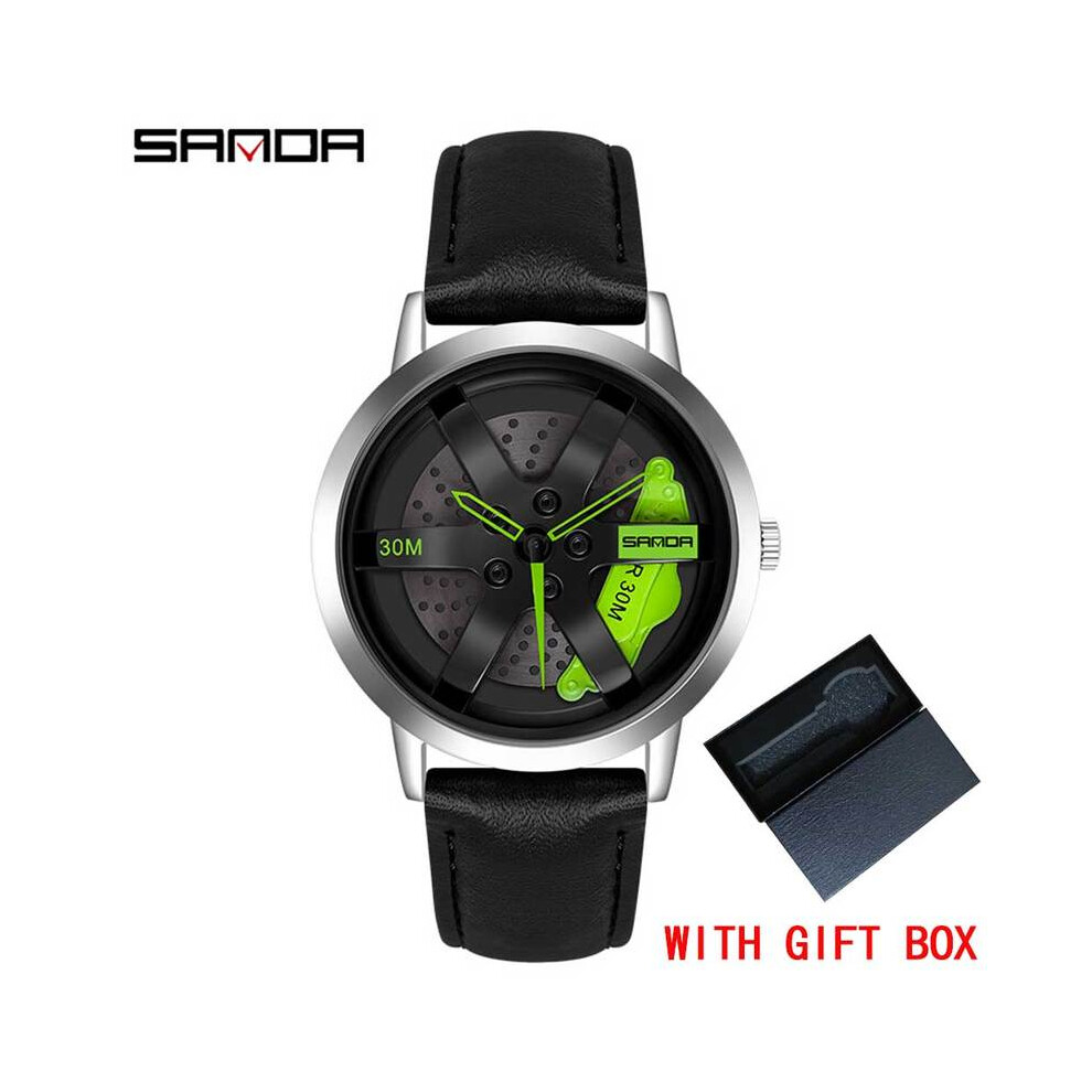 (boîte en cuir sr gn)Regarder SANDA Montre Homme Jante Moyeu Montre Roue Montre-Bracelet Horloge Sport