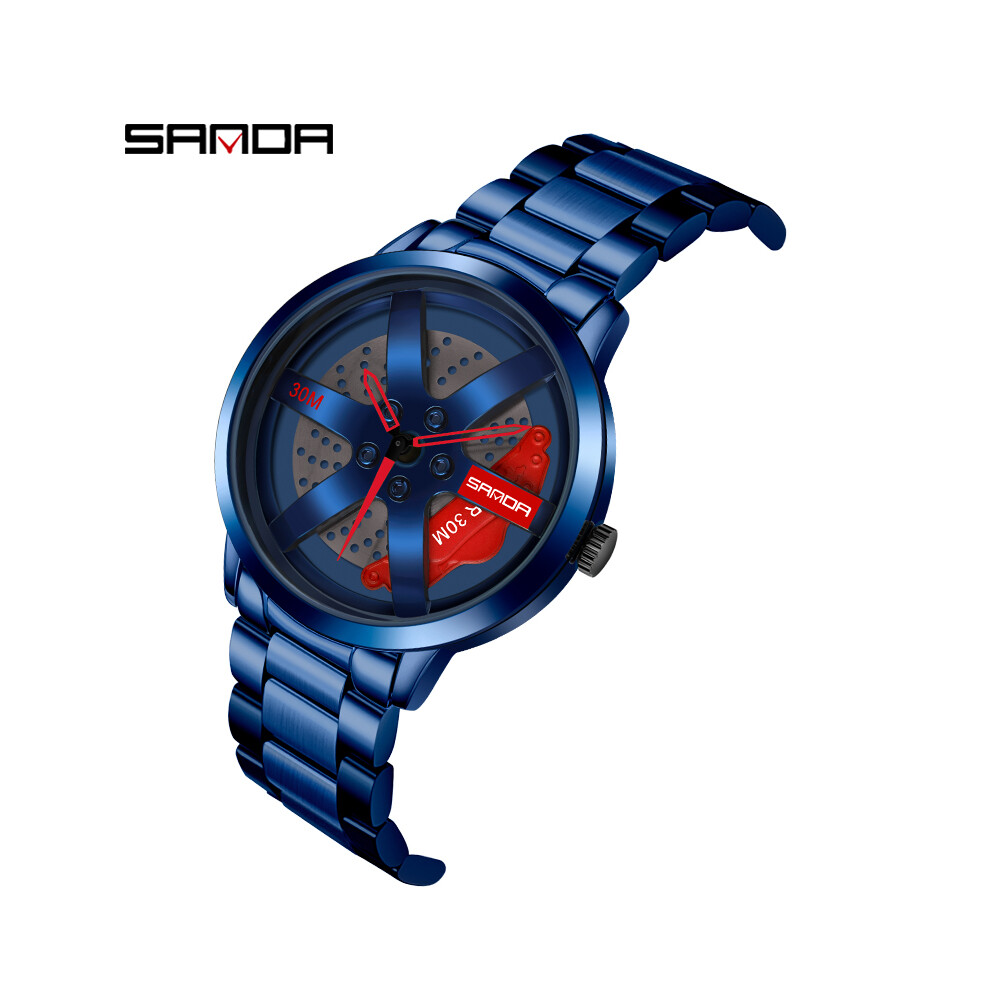 (bleu rouge)Regarder SANDA Montre Homme Jante Moyeu Montre Roue Montre-Bracelet Horloge Sport Voiture