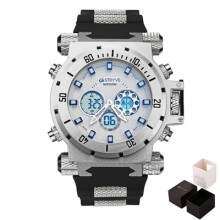 (Silber weiß) STRYVE Herren Uhren Top Luxus Marke silikon Männer Sport Uhren herren Quarz LED Digital