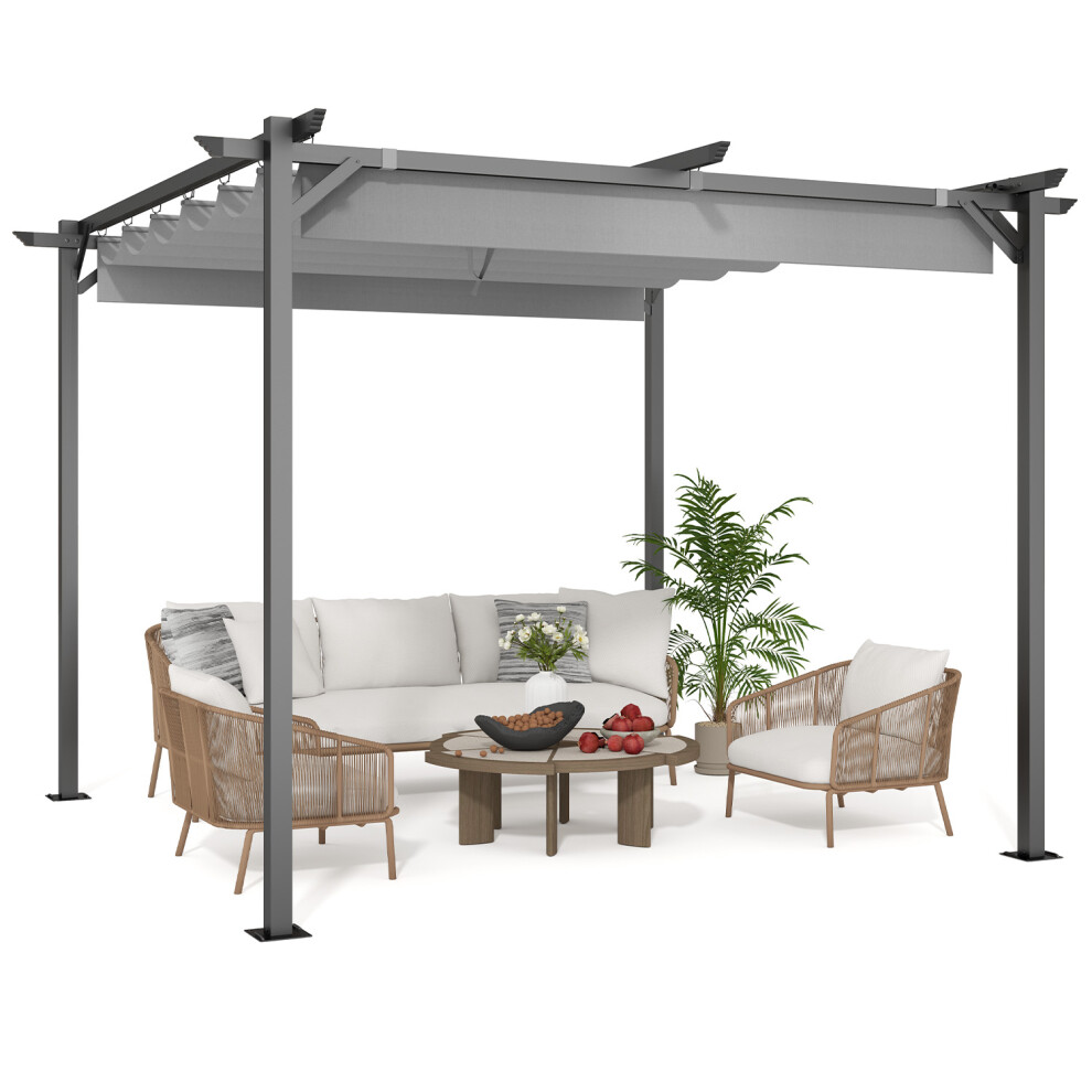 (Grey) 10'' x10'' Outdoor Metal Shelter Pergola