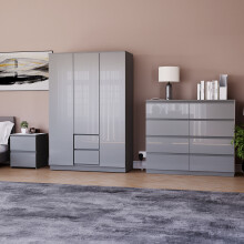(Grey) Glinton 3pc Bedroom Furniture Set High Gloss (10)