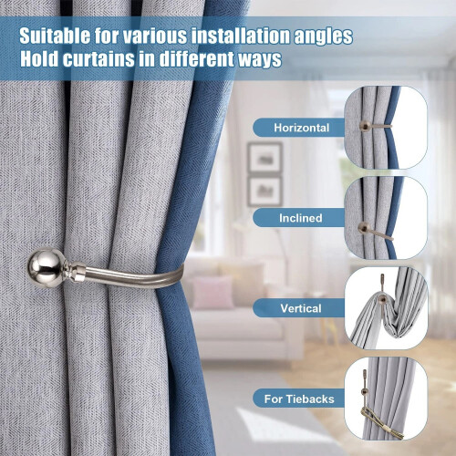 (Chrome) Curtain Hold Backs Pair Metal Curtains Plain Ball Holdbacks