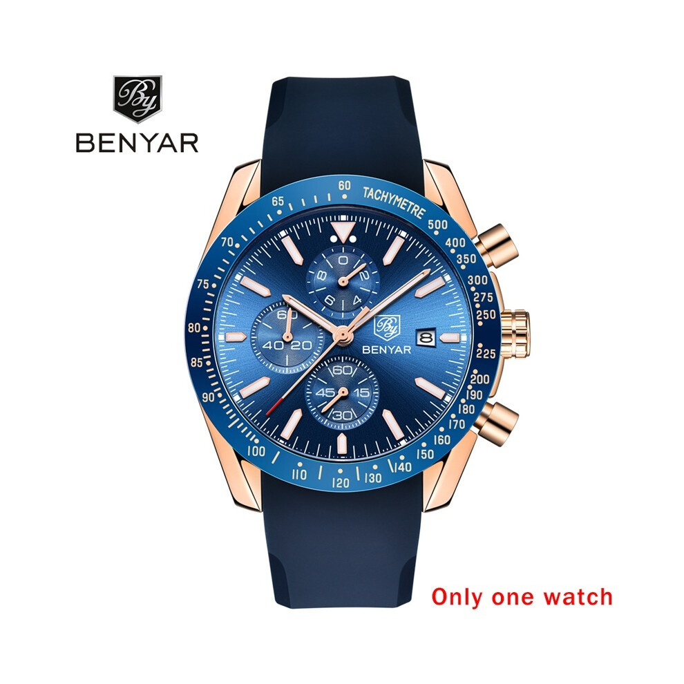 (Or Bleu SANS Boîte) BENYAR Hommes Montres Marque De Luxe Silicone & Acier Bracelet Montres Homme Cuir