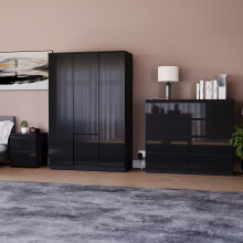 (Black) Glinton 3pc Bedroom Furniture Set High Gloss (10)