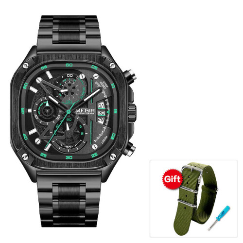 Montre Homme Stuhrling Original - Modèle W590 - Cadran Carré Bicolore Or Rose/argent - Bracelet Silicone Noir - Occasion
