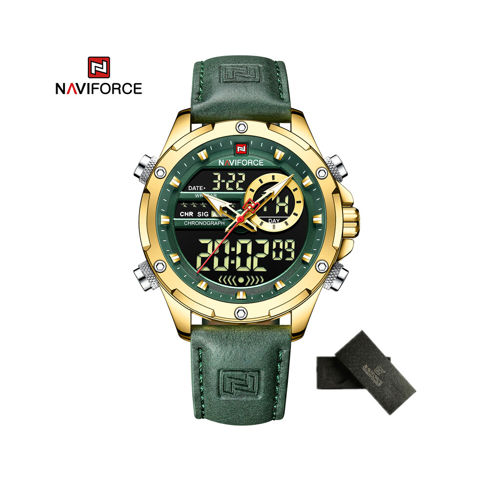 (Or Vert) NAVIFORCE Top Marque De Luxe Hommes Montre Analogique Numérique En Cuir Sport Armée Militaire