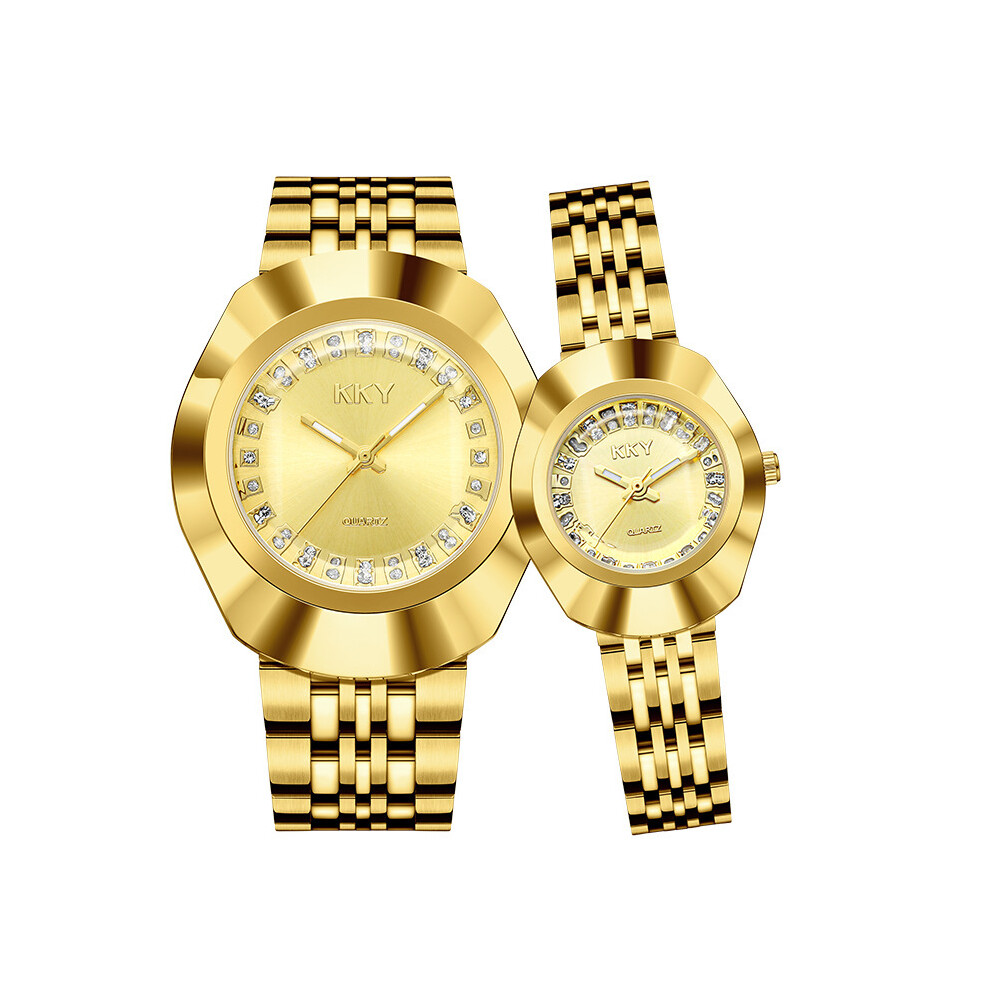 (Golden Couple) Montre à quartz KKY Gold à grand cadran pour couple, montre vintage étanche pour hommes