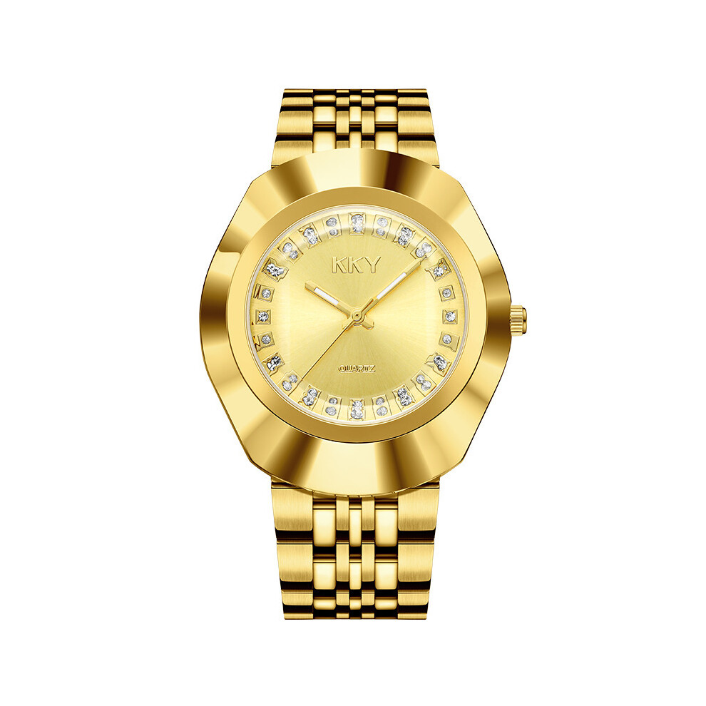 (Golden man) KKY Montre à quartz pour couple avec grand cadran doré, montre vintage étanche pour homme