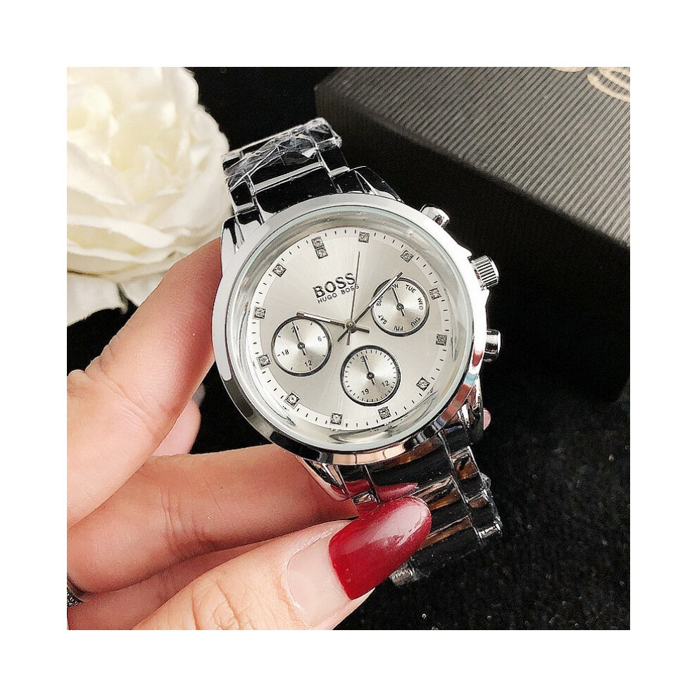 (argent) Montre homme trois yeux six aiguilles montre-bracelet créative femme horloge quartz chic doux