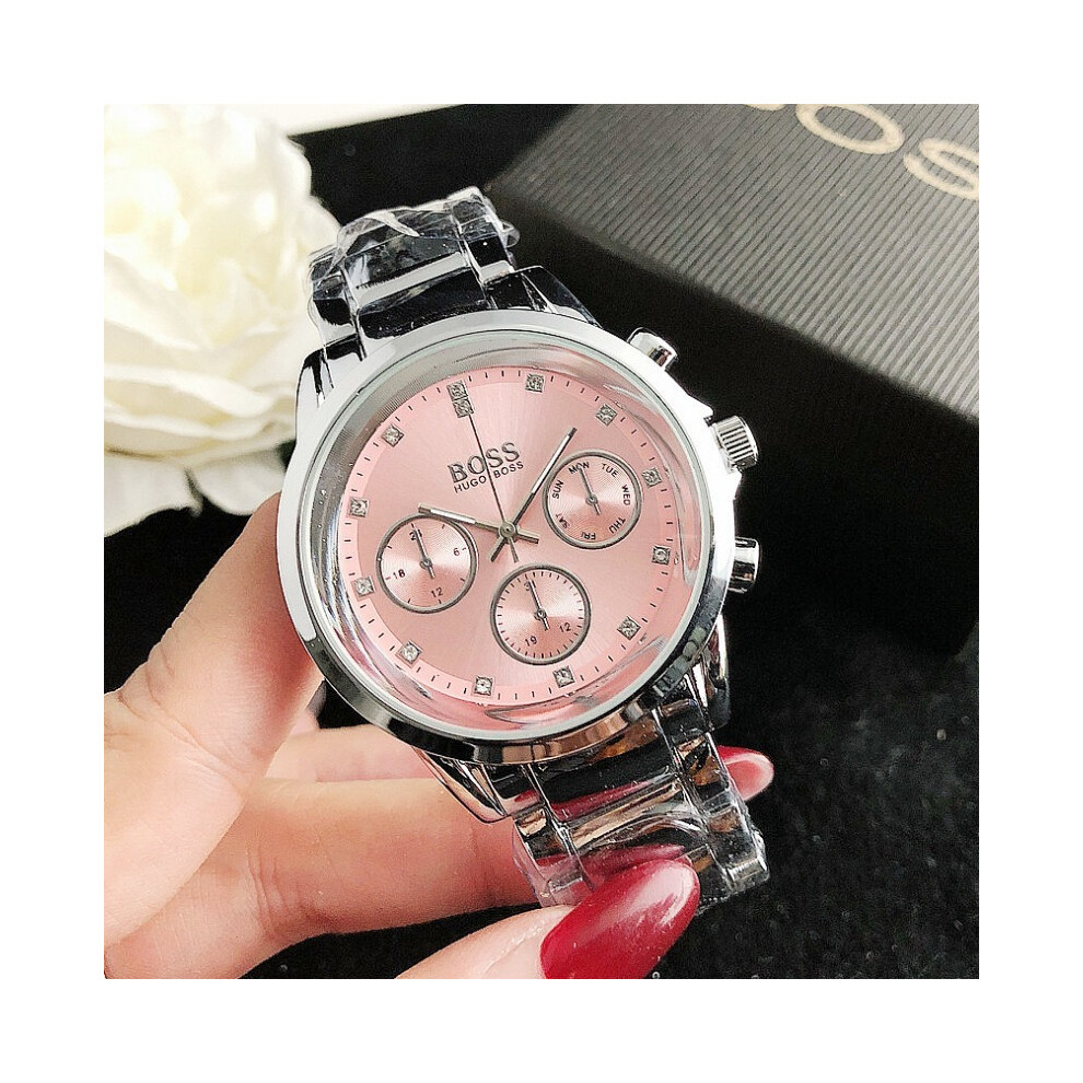 (rose argenté) Montre homme trois yeux six aiguilles montre-bracelet créative femme horloge quartz chic