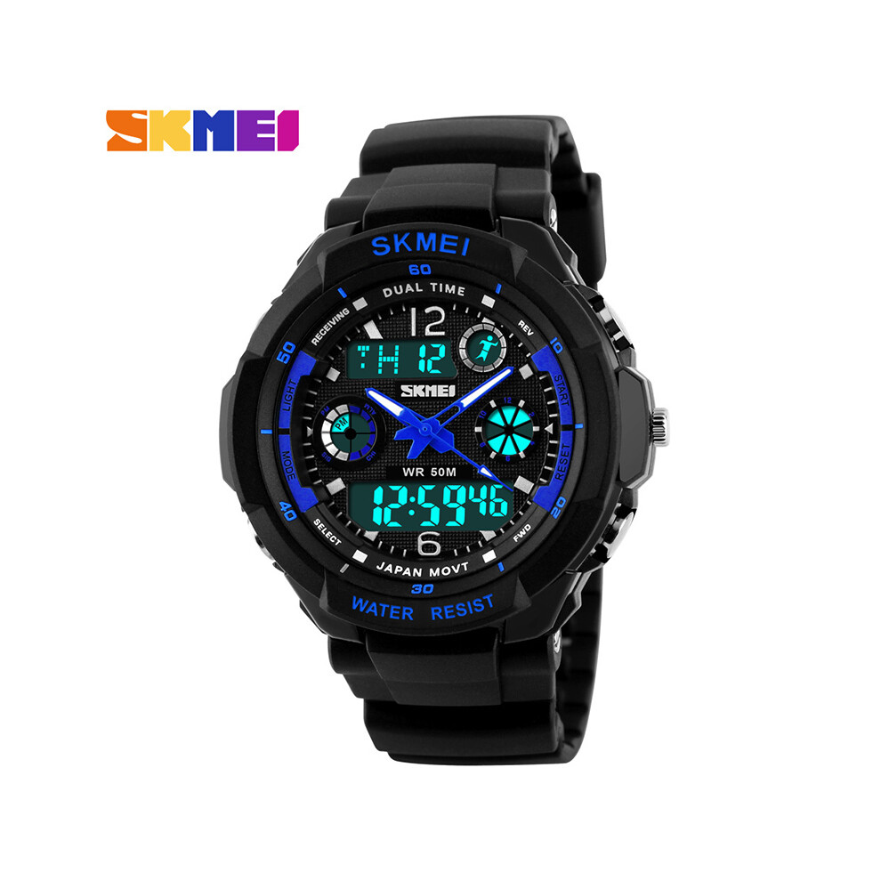 (Bleu L Adulte) SKMEI Montres Enfants Antichoc 5 Bar Étanche Sport Extérieur Enfants Montres Mode Numérique